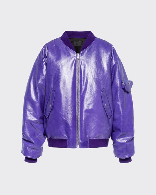 Hyacinth Blue Oversized Nappa Leather Bomber Jacket Prada
