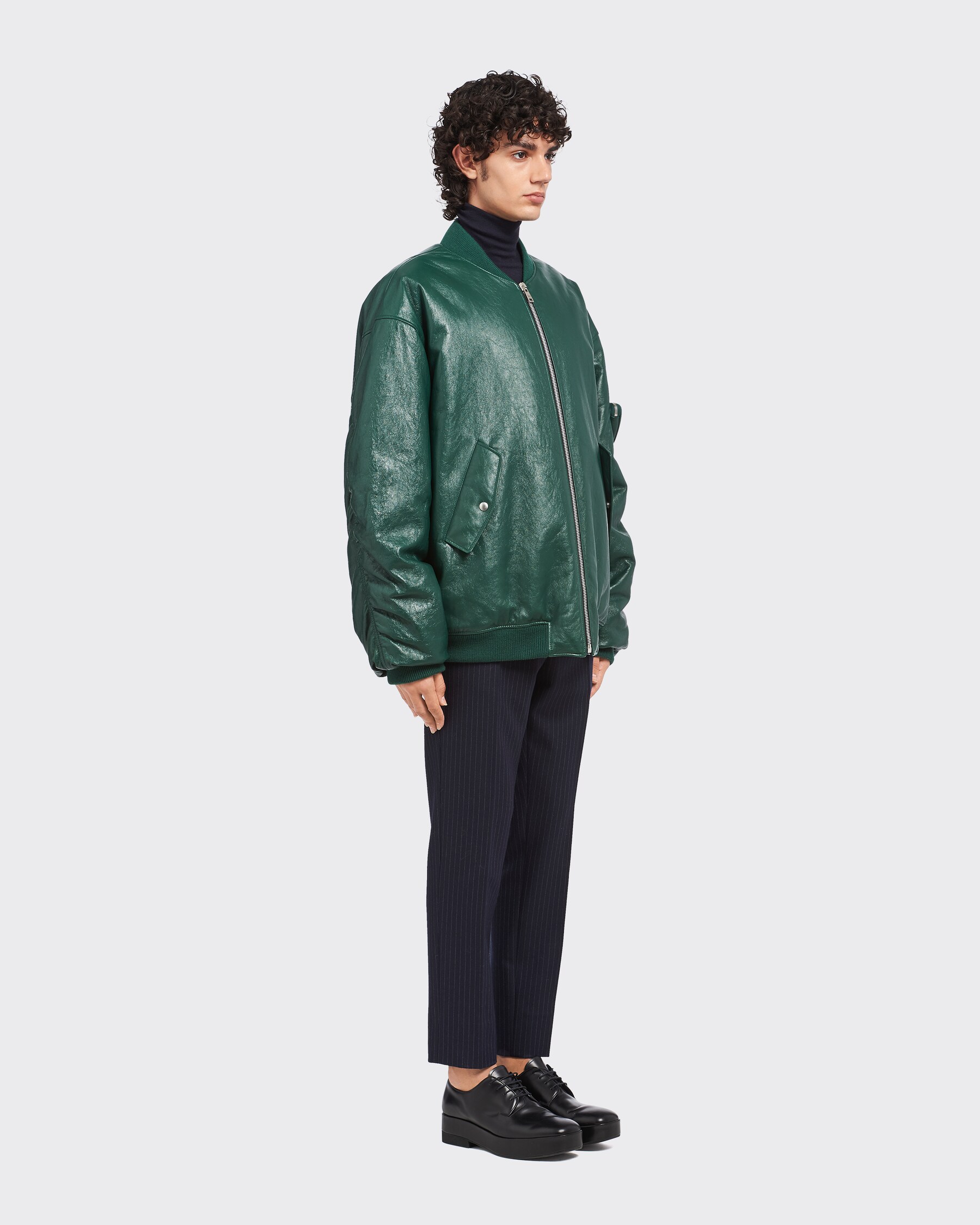 Billiard Green Oversized Nappa Leather Bomber Jacket | PRADA