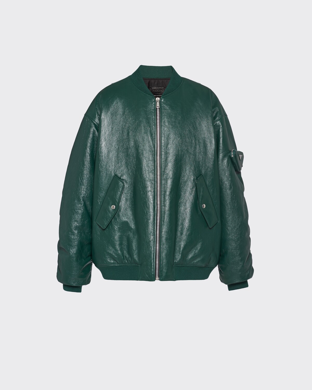 Billiard Green Oversized Nappa Leather Bomber Jacket | PRADA
