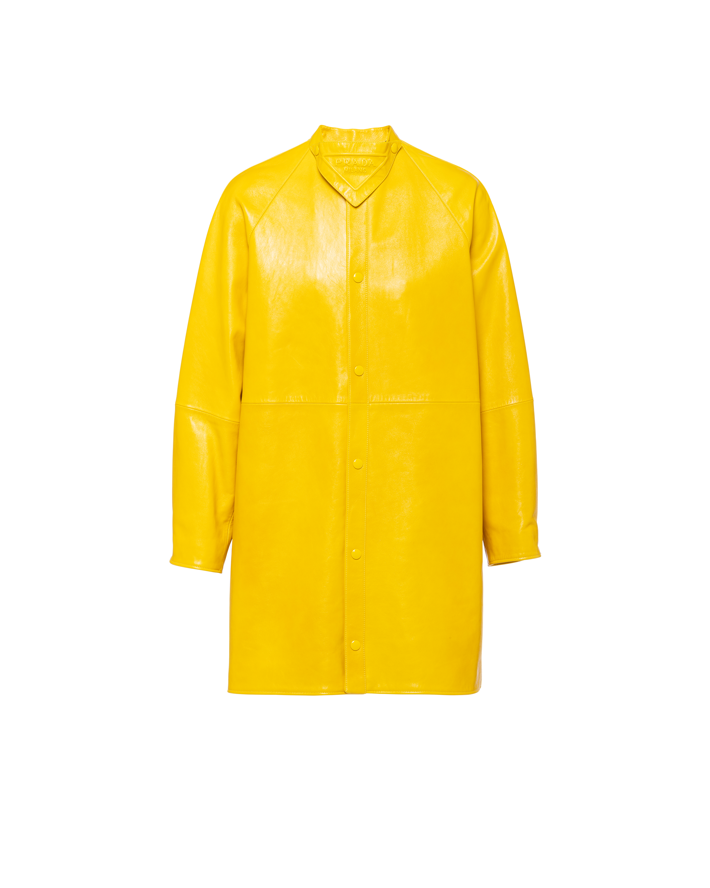 yellow leather coat