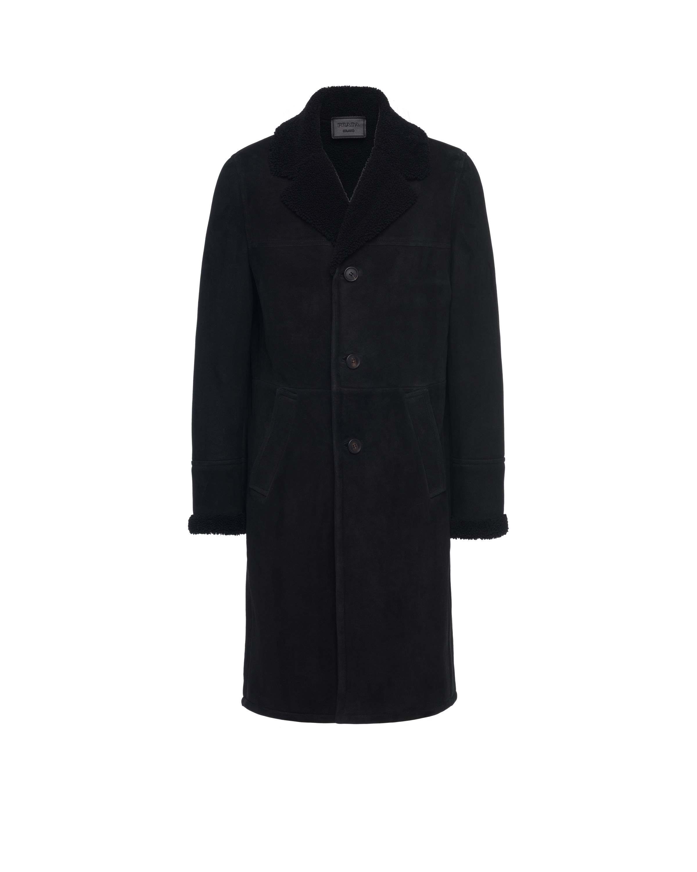 Prada Shearling Coat In Black/black