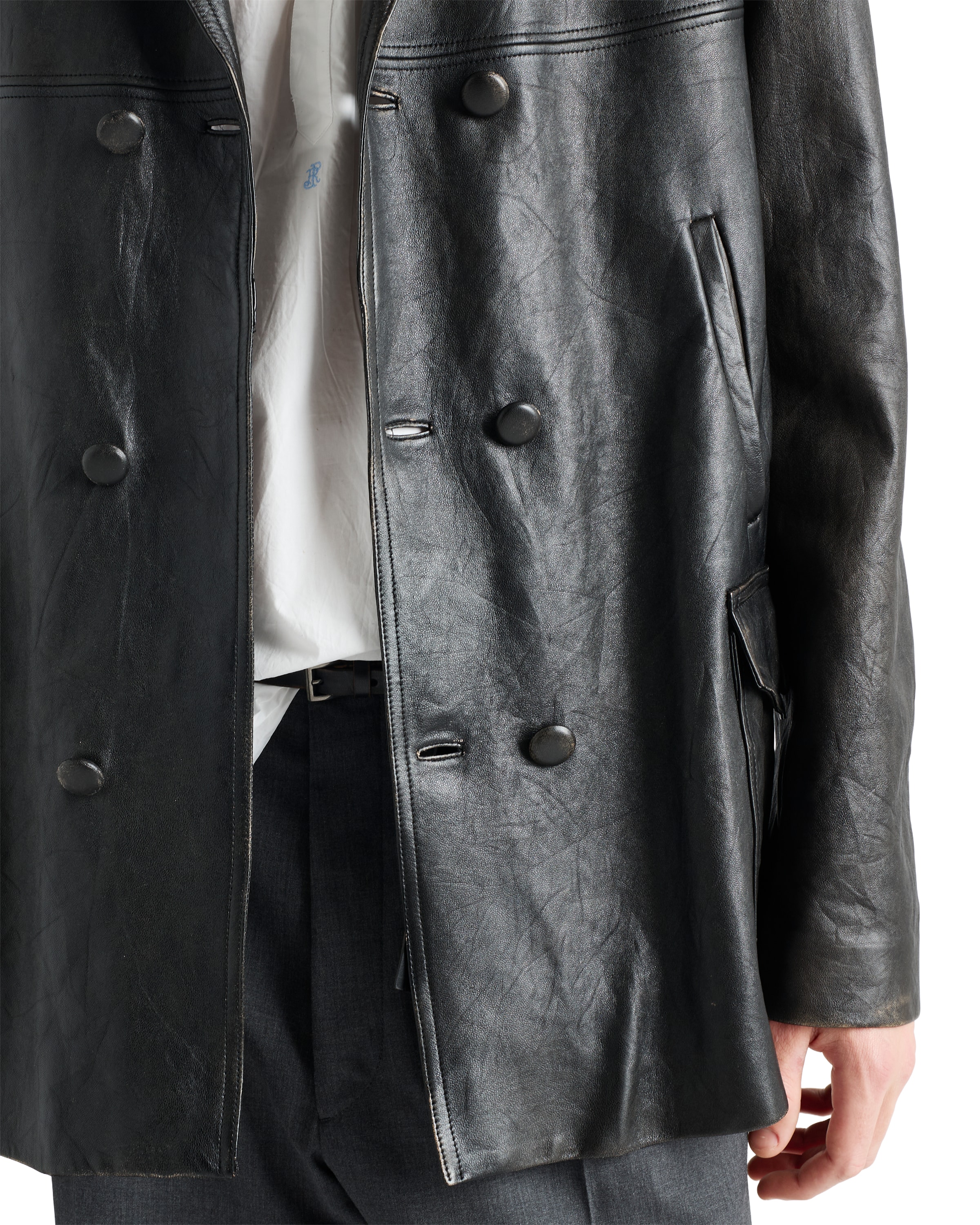 Prada Double-breasted Nappa Leather Caban Jacket In Black