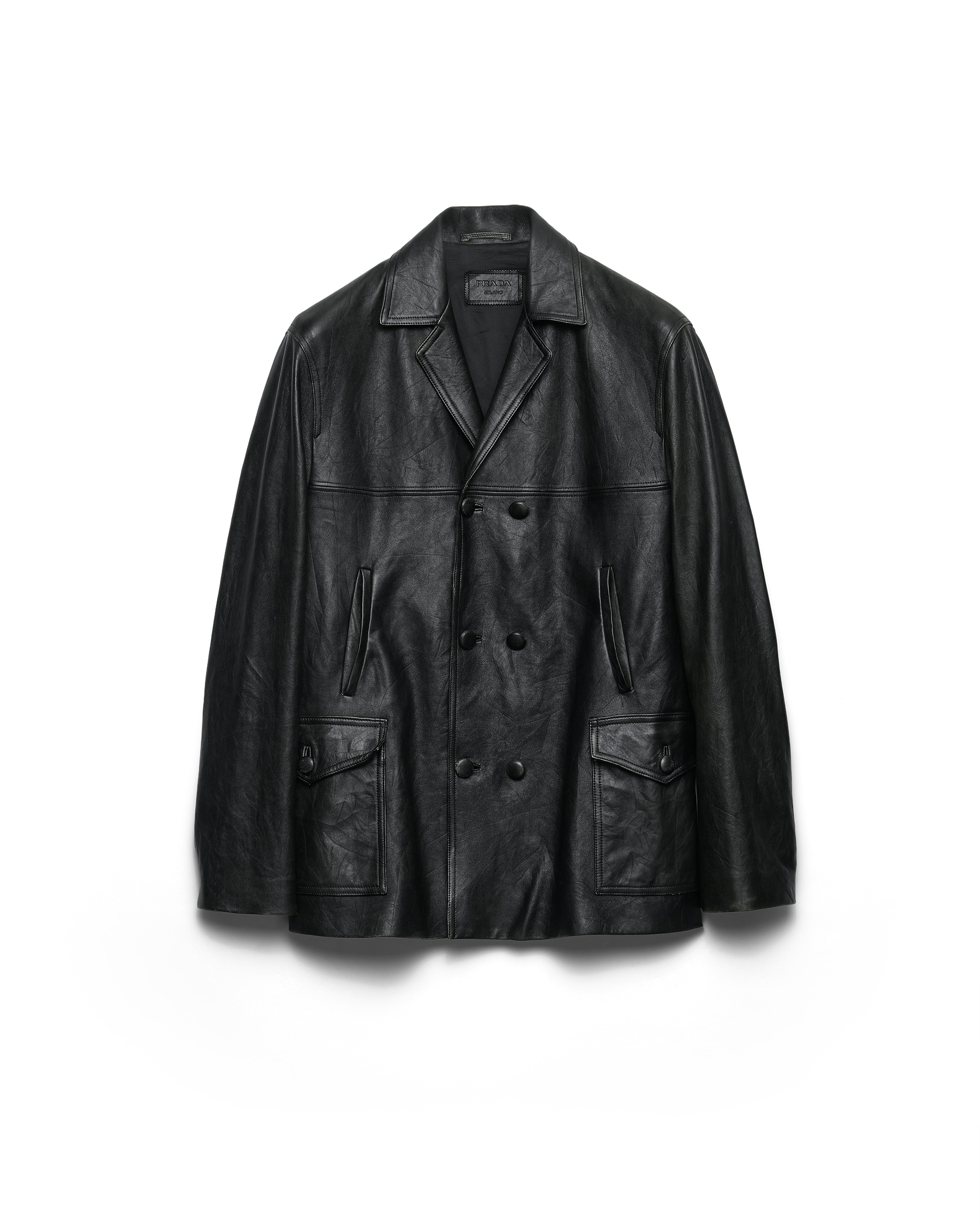 Prada Double-breasted Nappa Leather Caban Jacket In Black