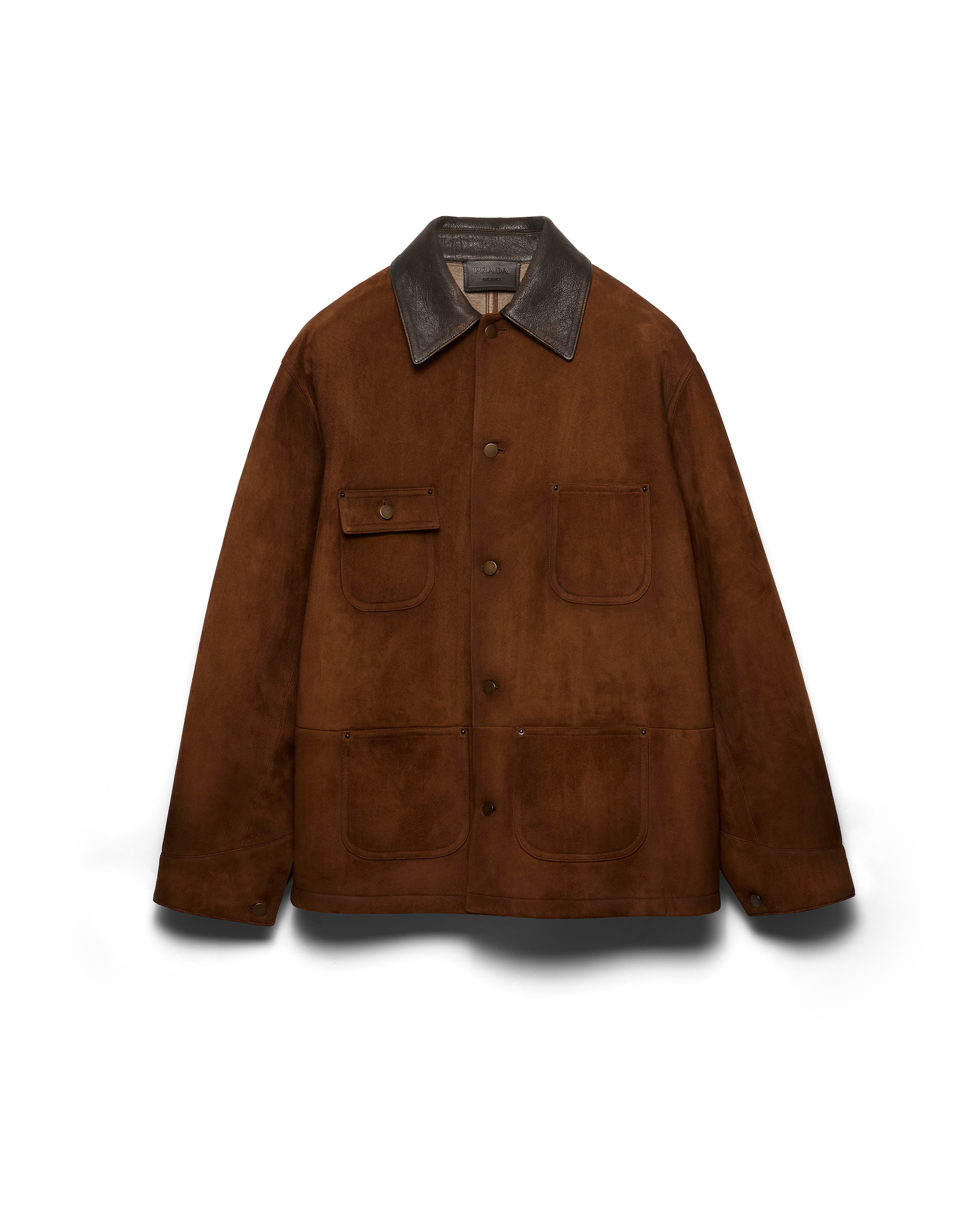 Prada Suede Caban Jacket Vintage Effect Collar In Brown