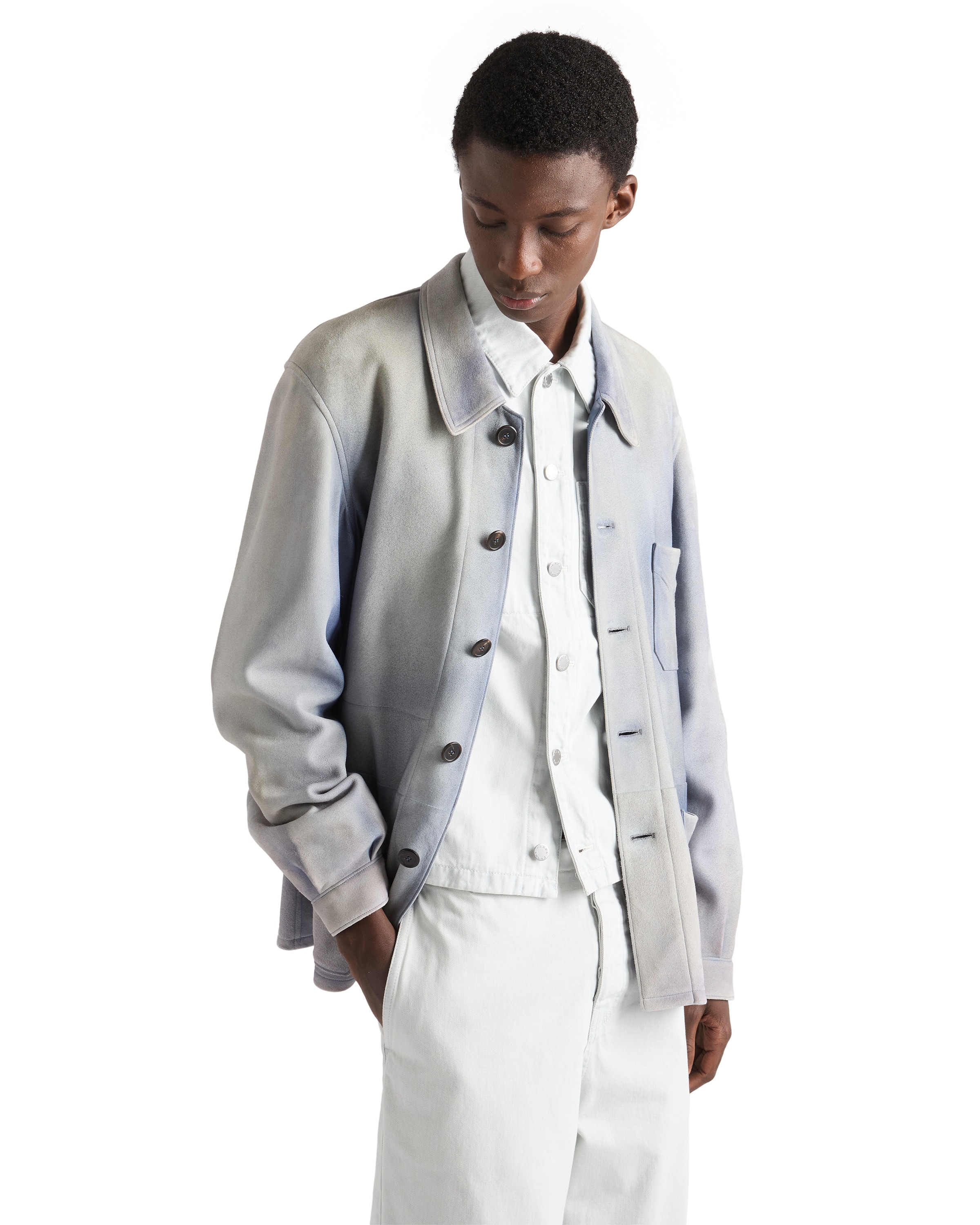 Prada Suede Caban Jacket In Blue