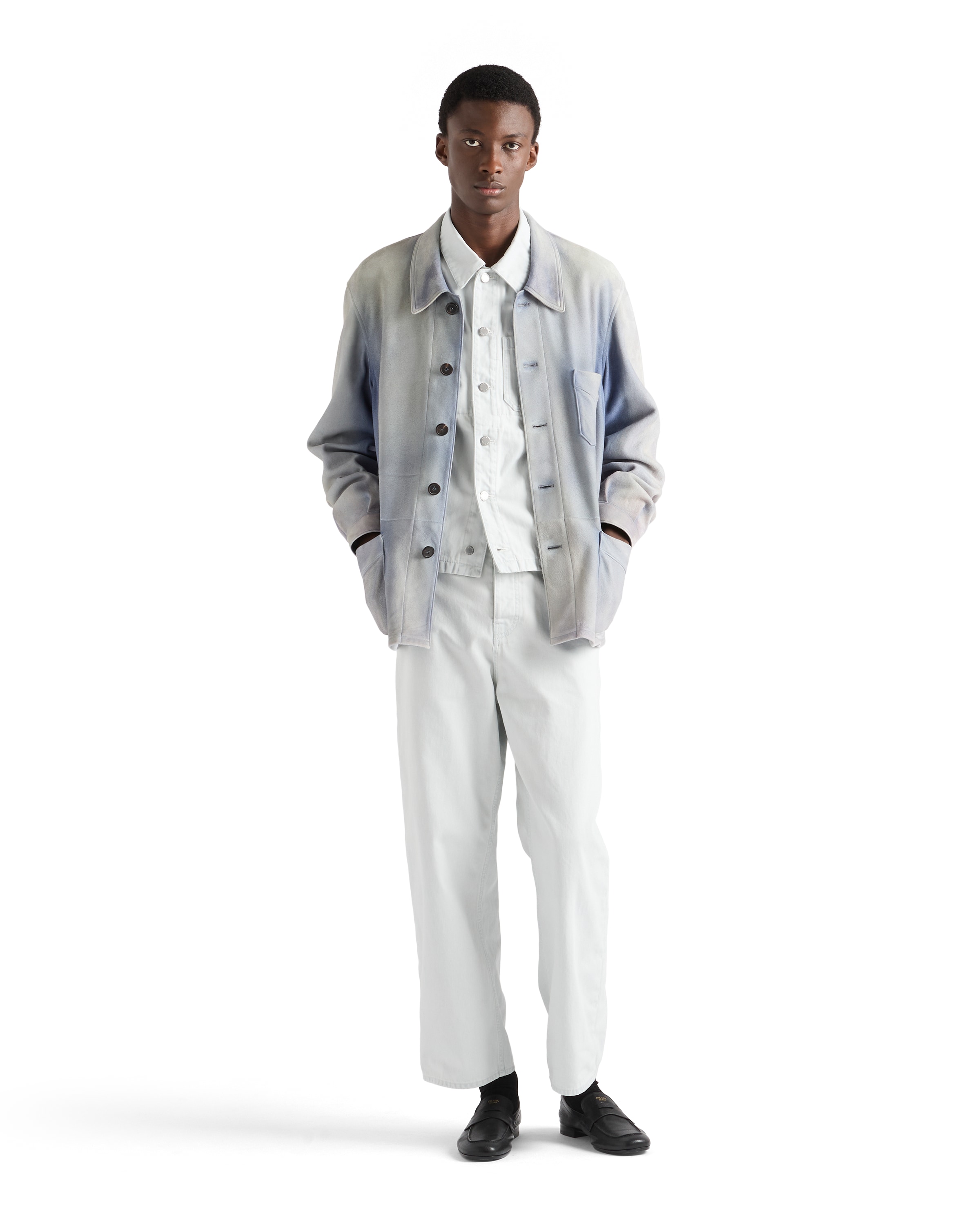 Prada Suede Caban Jacket In Blue