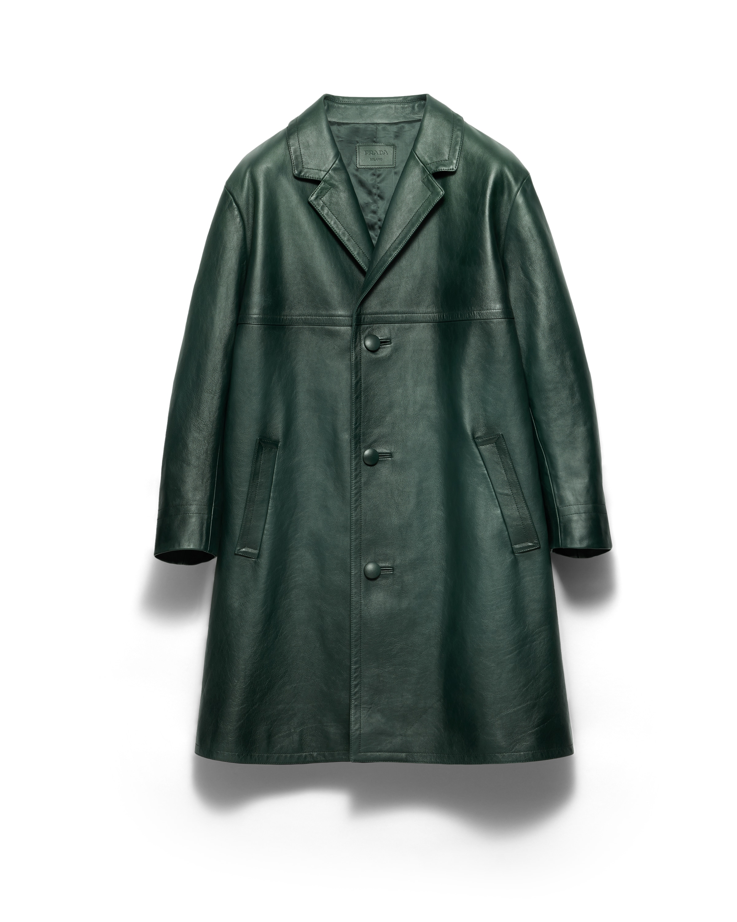 Prada Leather Coat In Emerald Green
