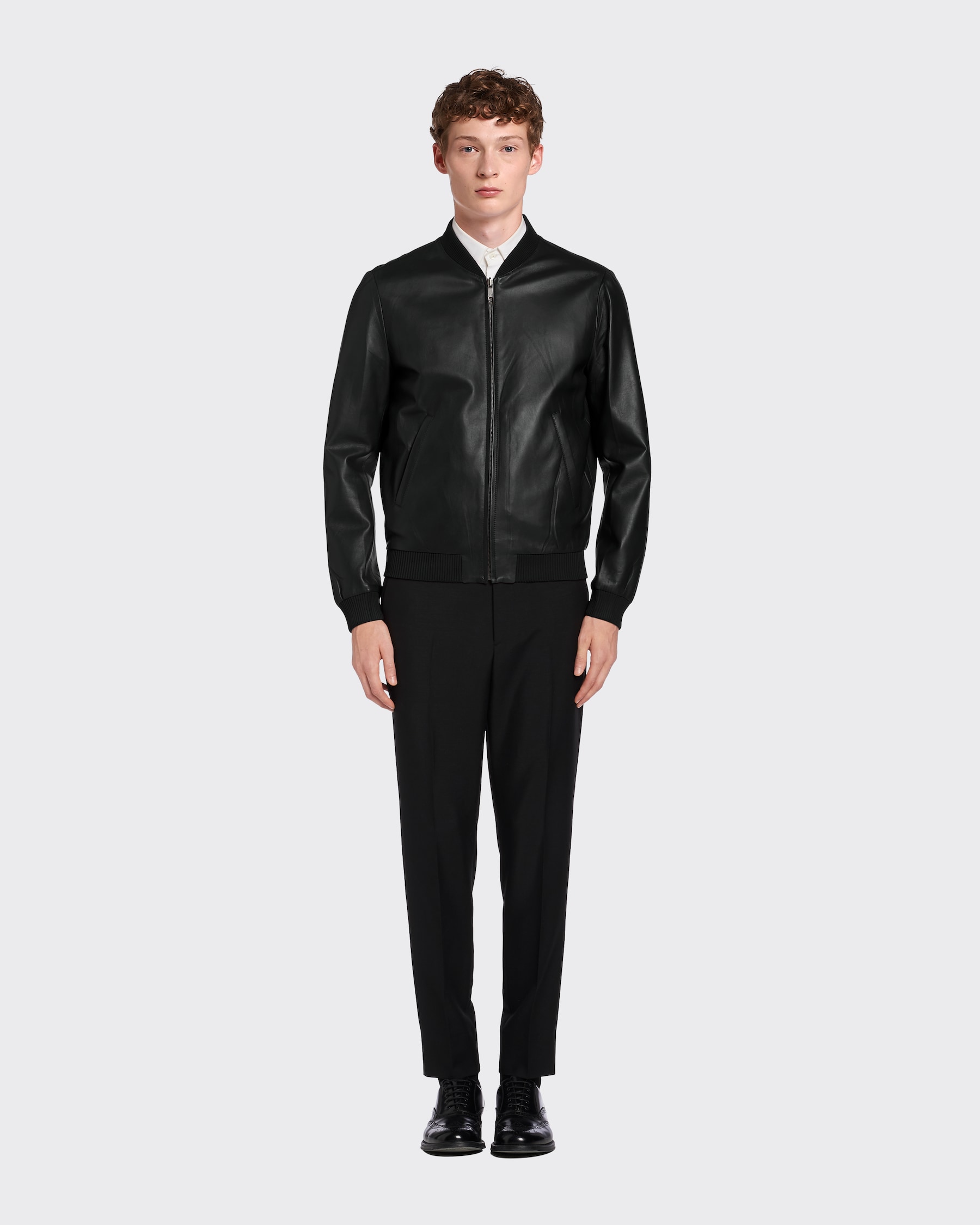 Black Reversible Nappa Leather And Renylon Bomber Jacket PRADA