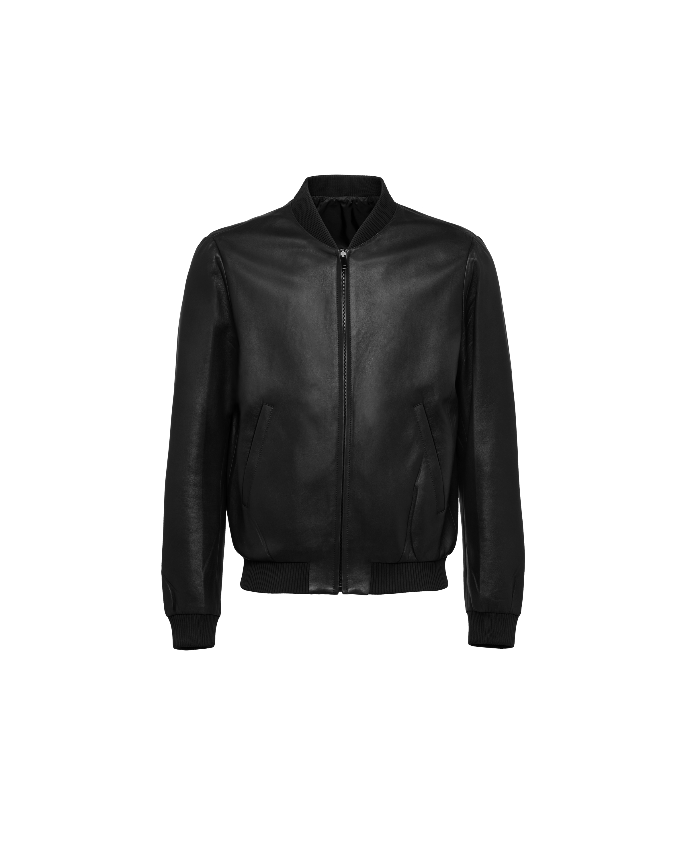 Black Reversible Nappa Leather And Re nylon Bomber Jacket PRADA
