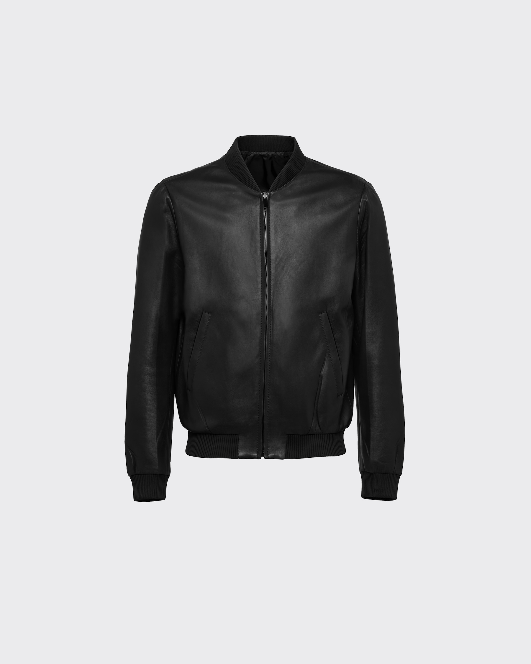 Black Reversible Nappa Leather And Nylon Bomber Jacket PRADA