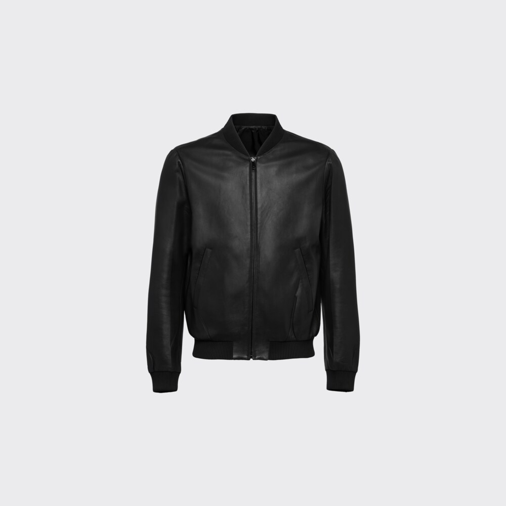 Black Reversible nappa leather and nylon bomber jacket | Prada