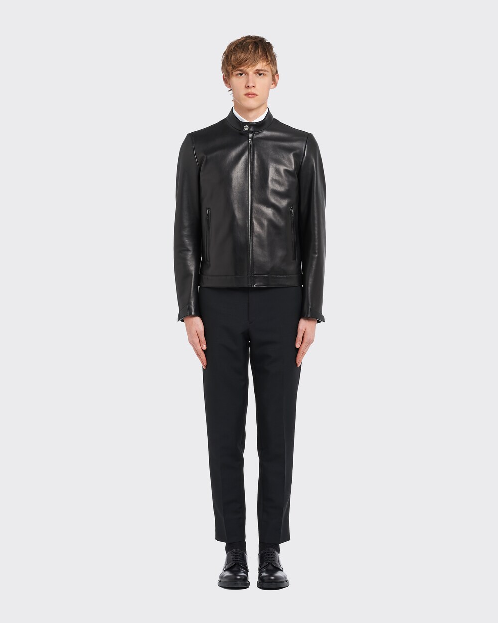 Prada Nappa Leather Biker Jacket, Men, Black, Size 48