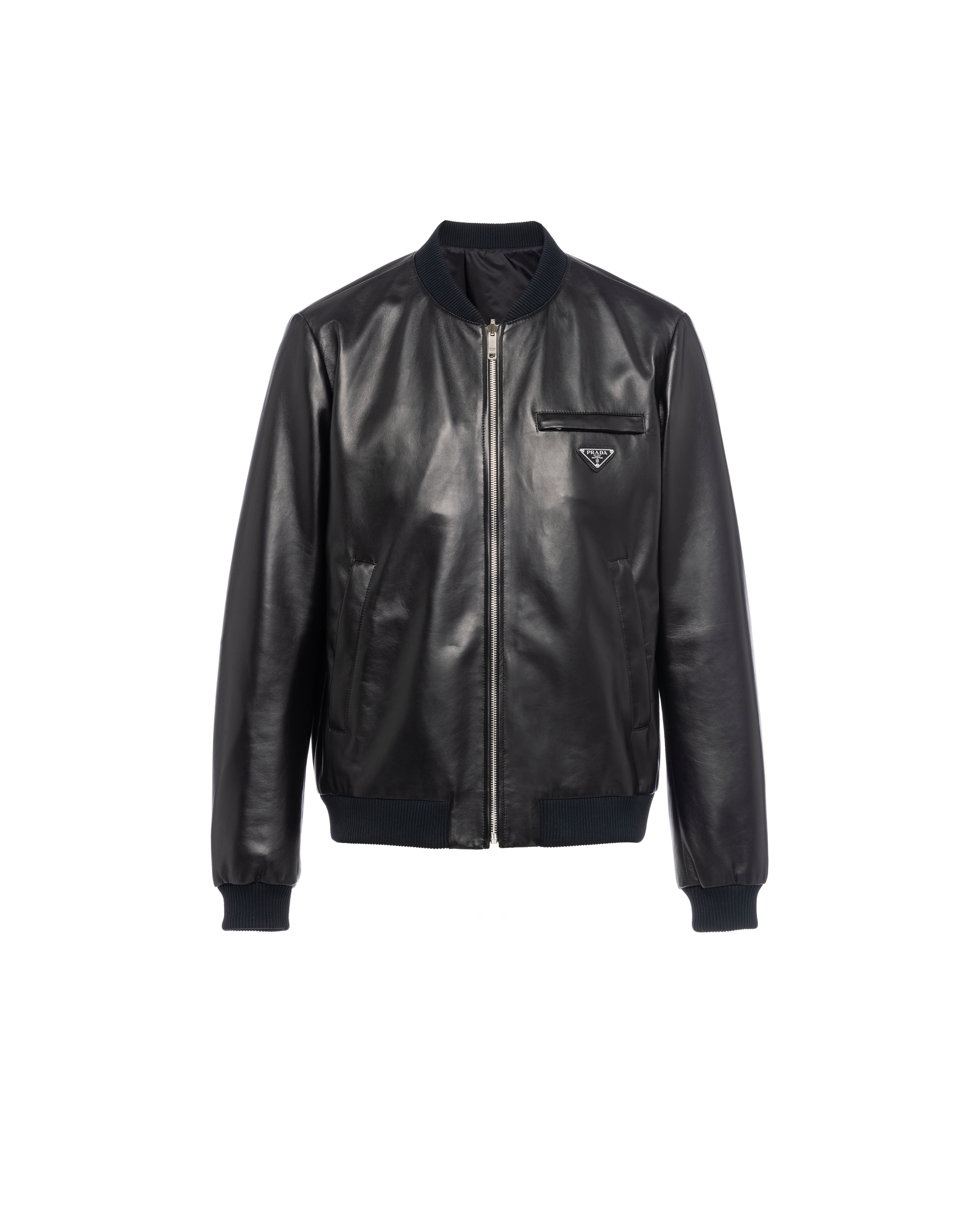 Prada Reversible Nappa Leather And Nylon Bomber Jacket In Black
