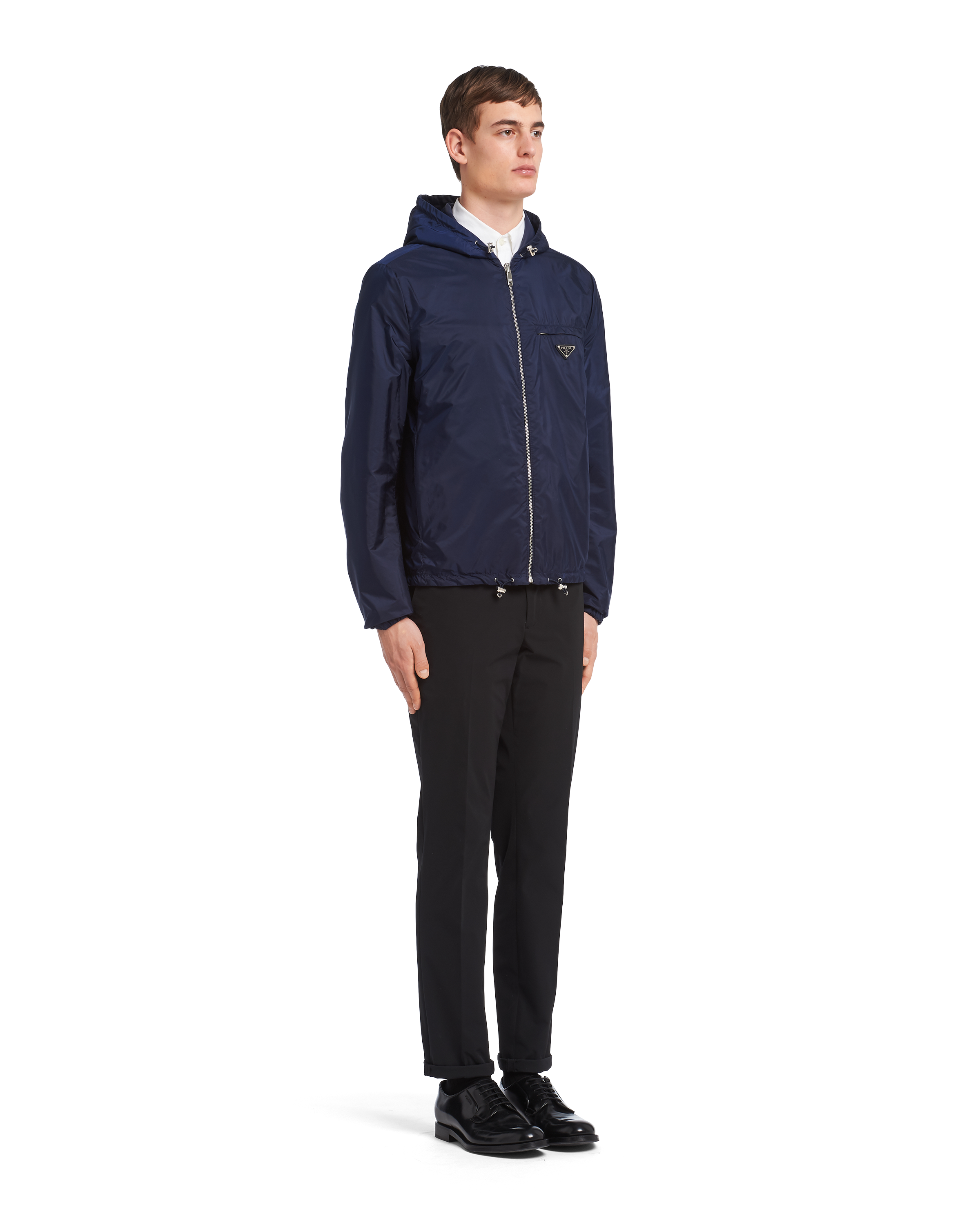Reversible nappa and nylon blouson jacket