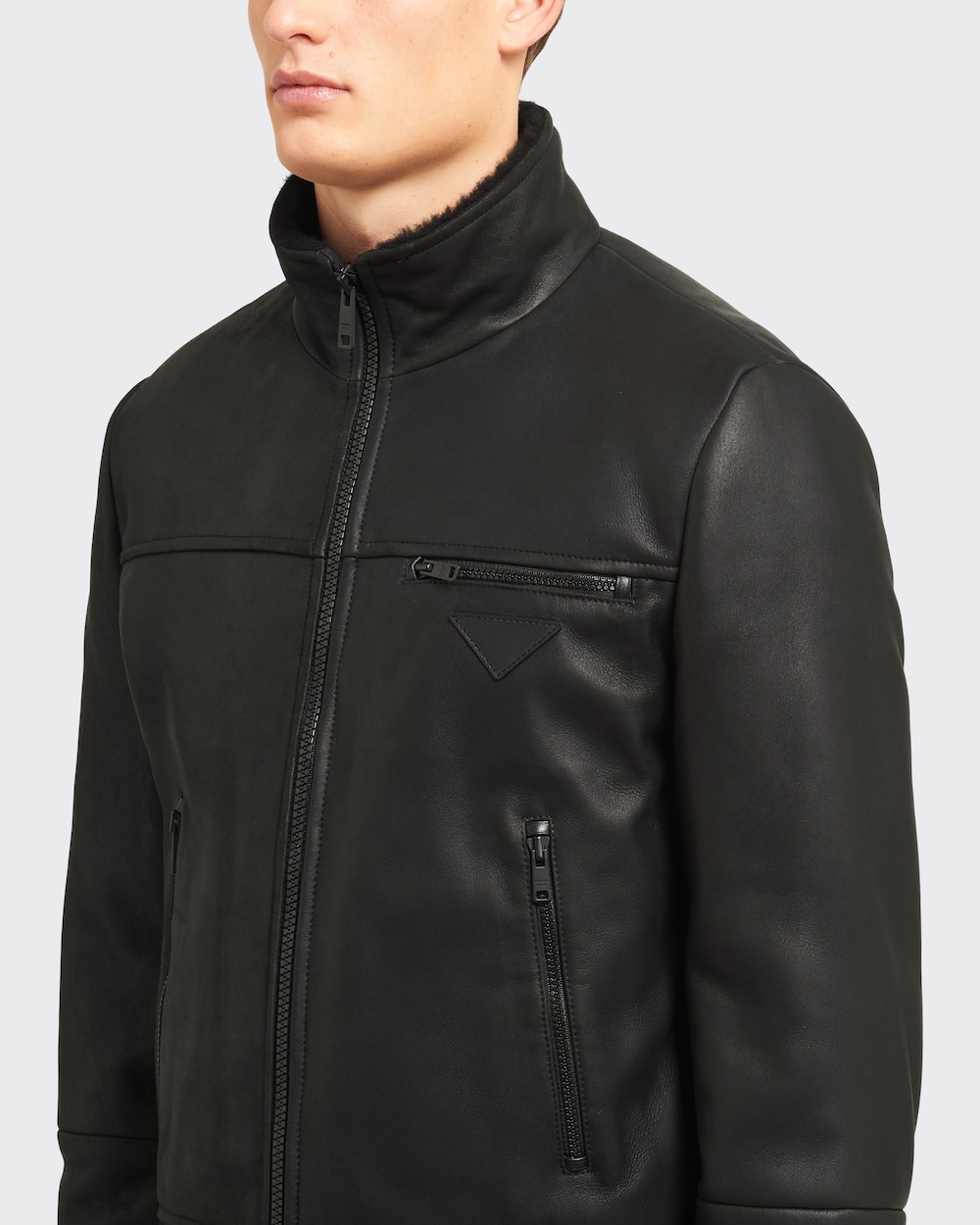 Prada Sheepskin Bomber Jacket, Men, Black, Size 48