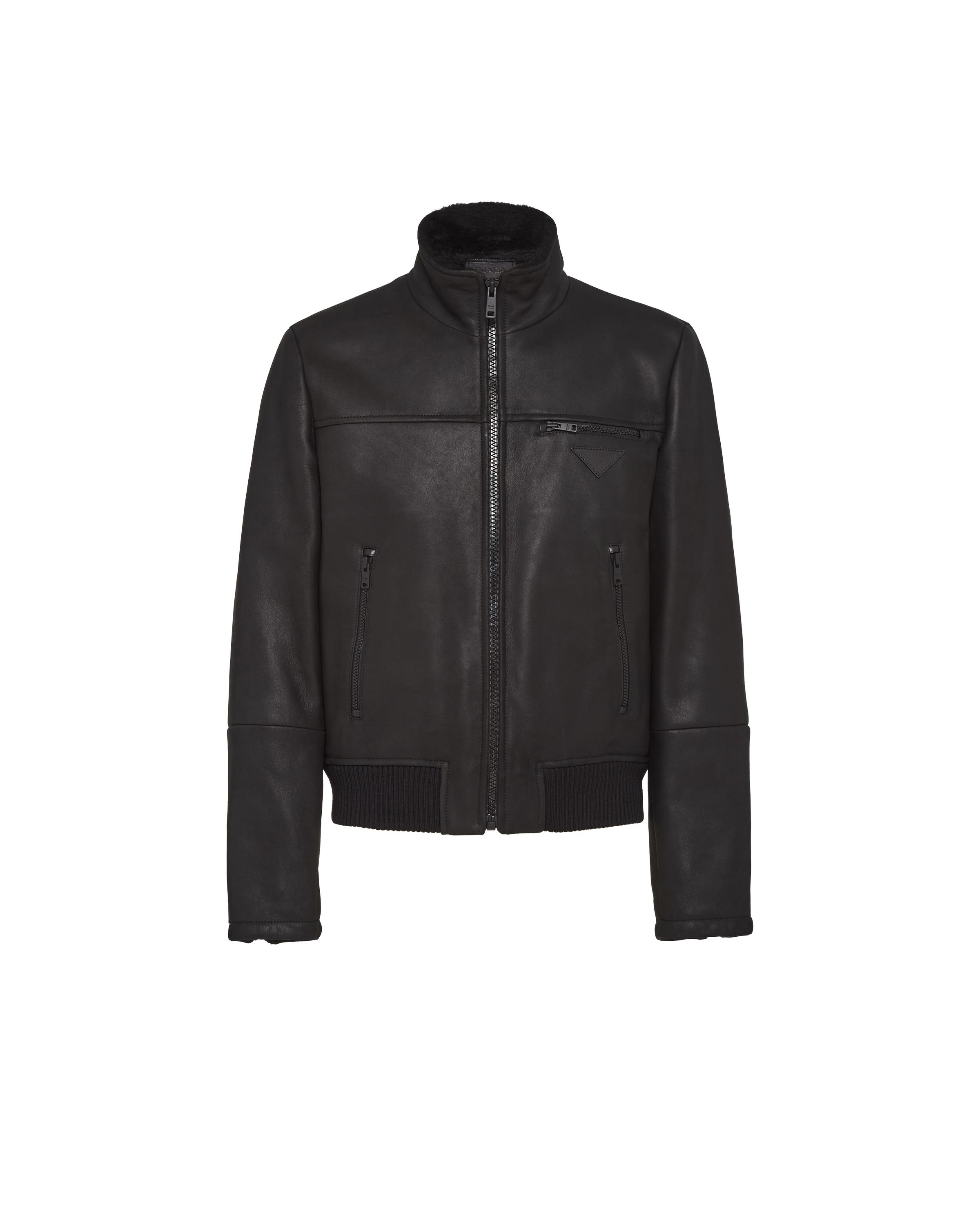 Black sheepskin bomber jacket clearance