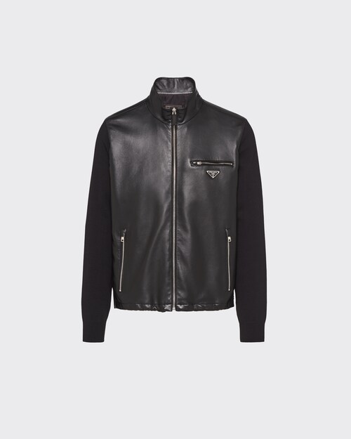 Prada Nappa and Knit Blouson Jacket, Men, Black, Size 46