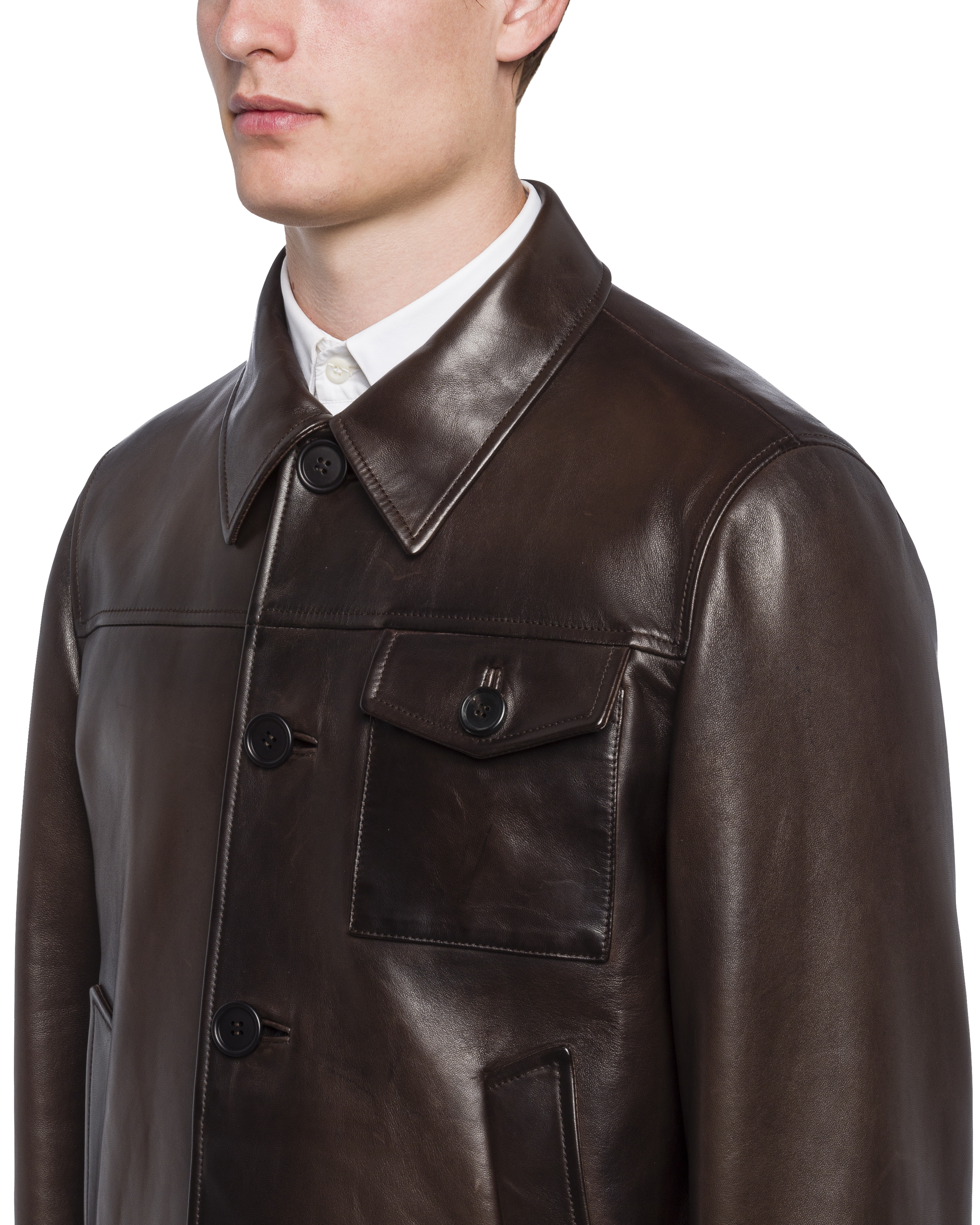 Prada Nappa Leather Jacket, Men, Dark Brown, Size 54