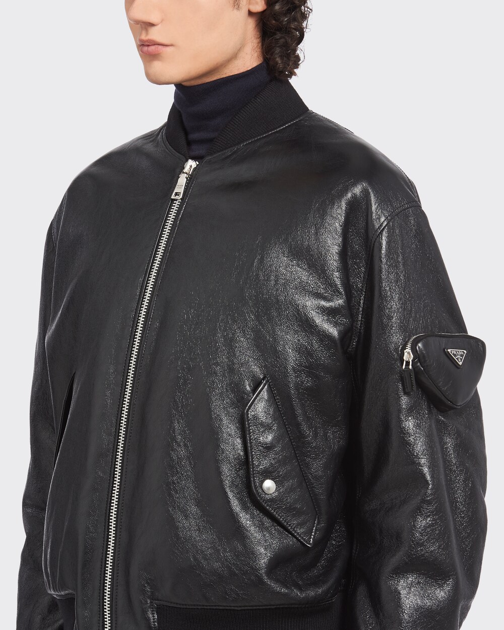 Black Nappa leather bomber jacket | Prada