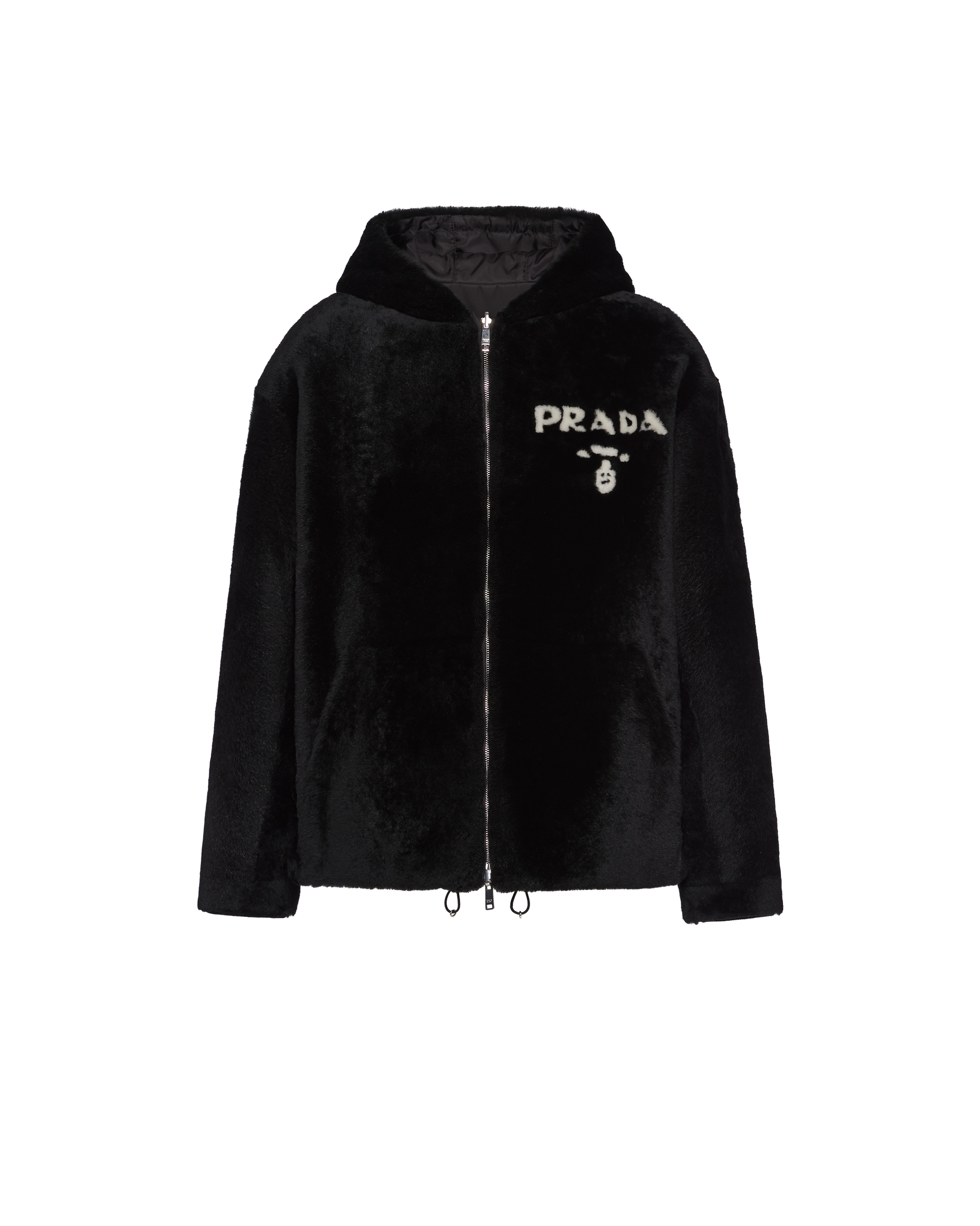 Prada Reversible Shearling Jacket In Black/black