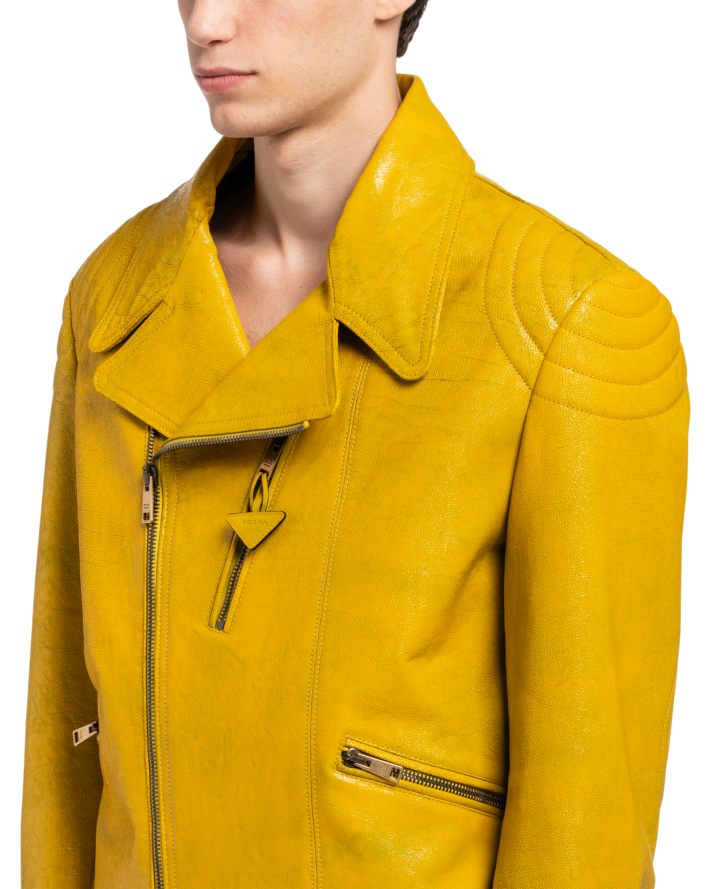 bcbg yellow leather jacket