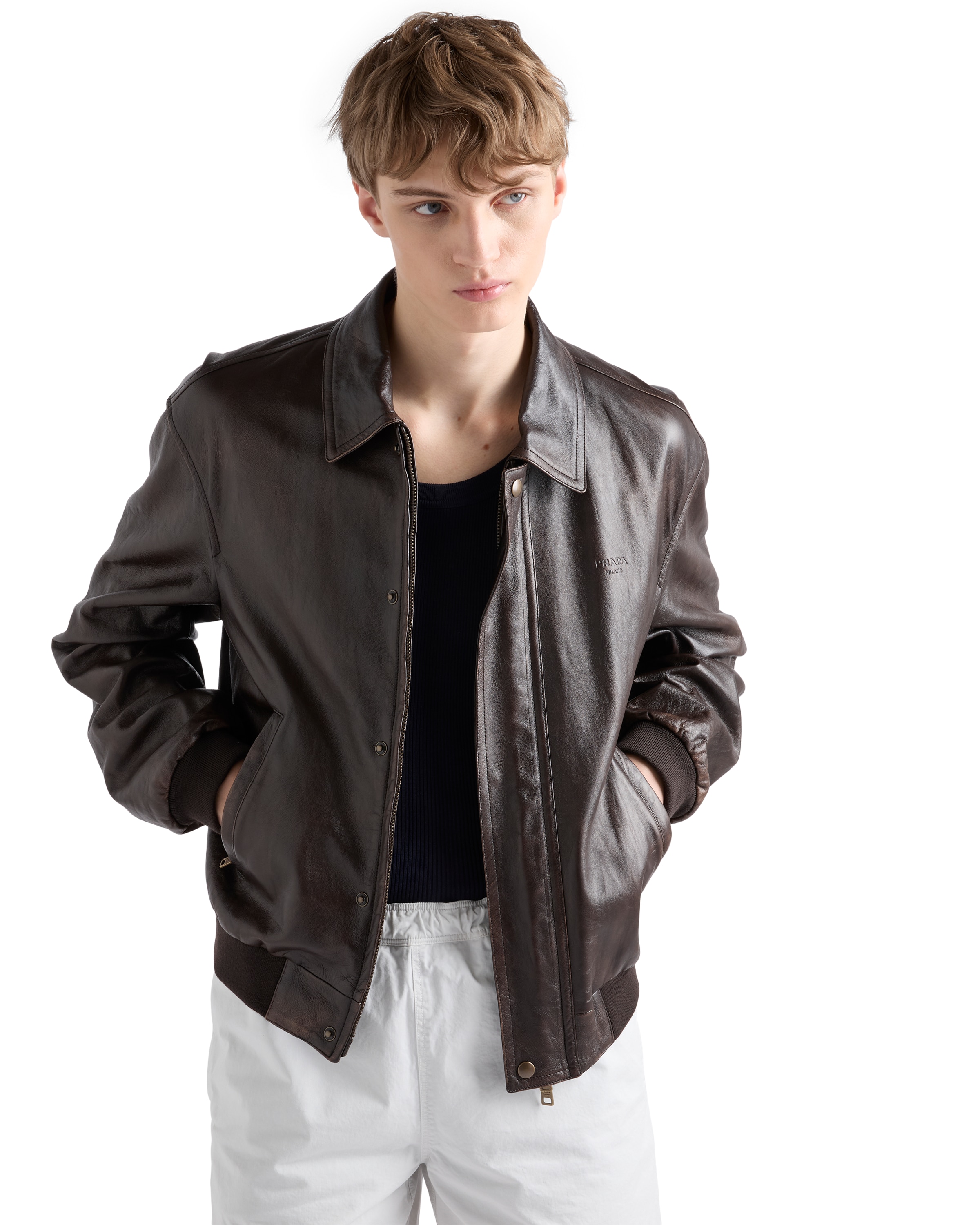 Prada Nappa Leather Bomber Jacket In Multi
