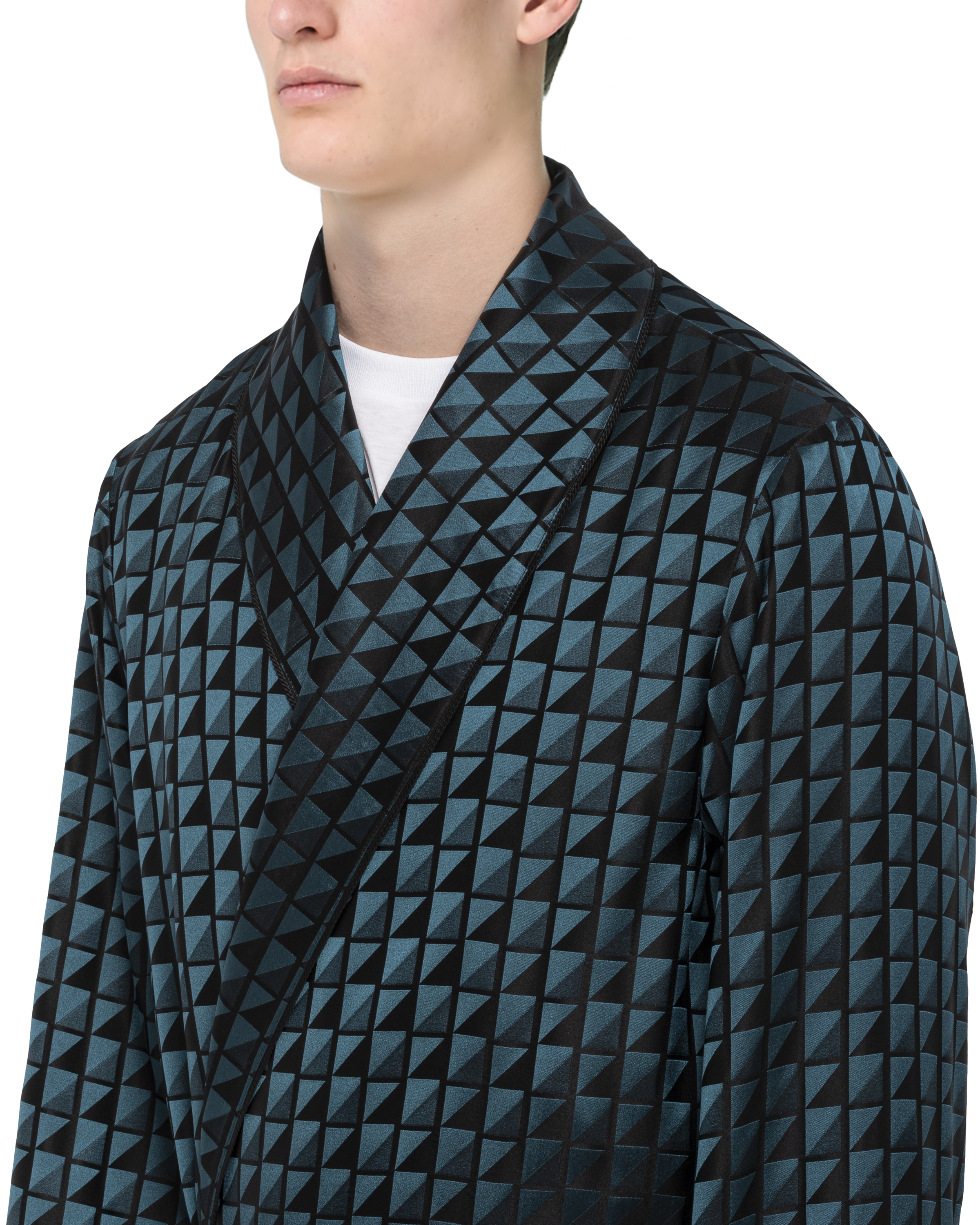 hulp Tandheelkundig Van Peacock Blue Checkerboard print silk jacquard robe | Prada