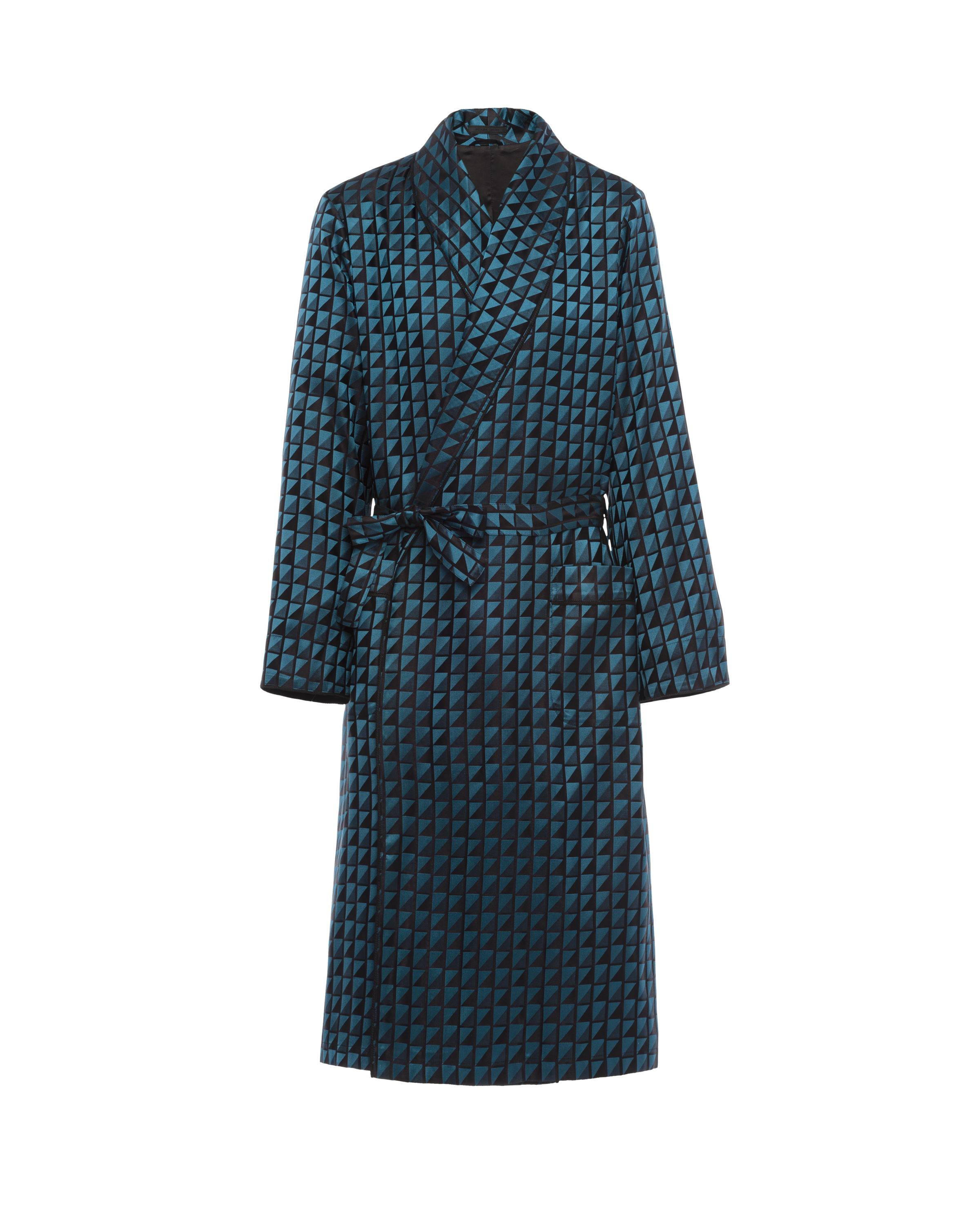 hulp Tandheelkundig Van Peacock Blue Checkerboard print silk jacquard robe | Prada